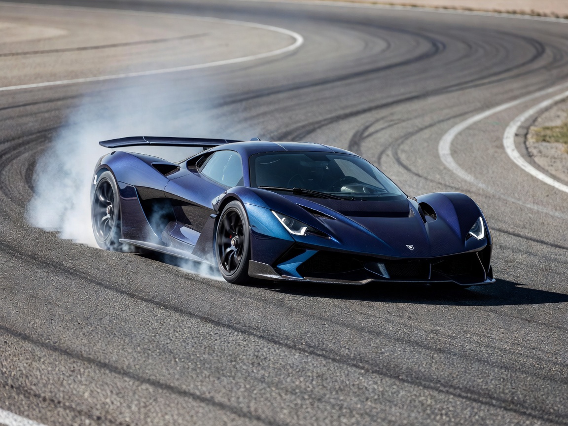 Exotic performance car cornering on high friction road